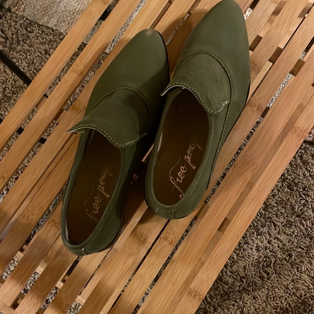 Free People Military Green Pointed Loafers